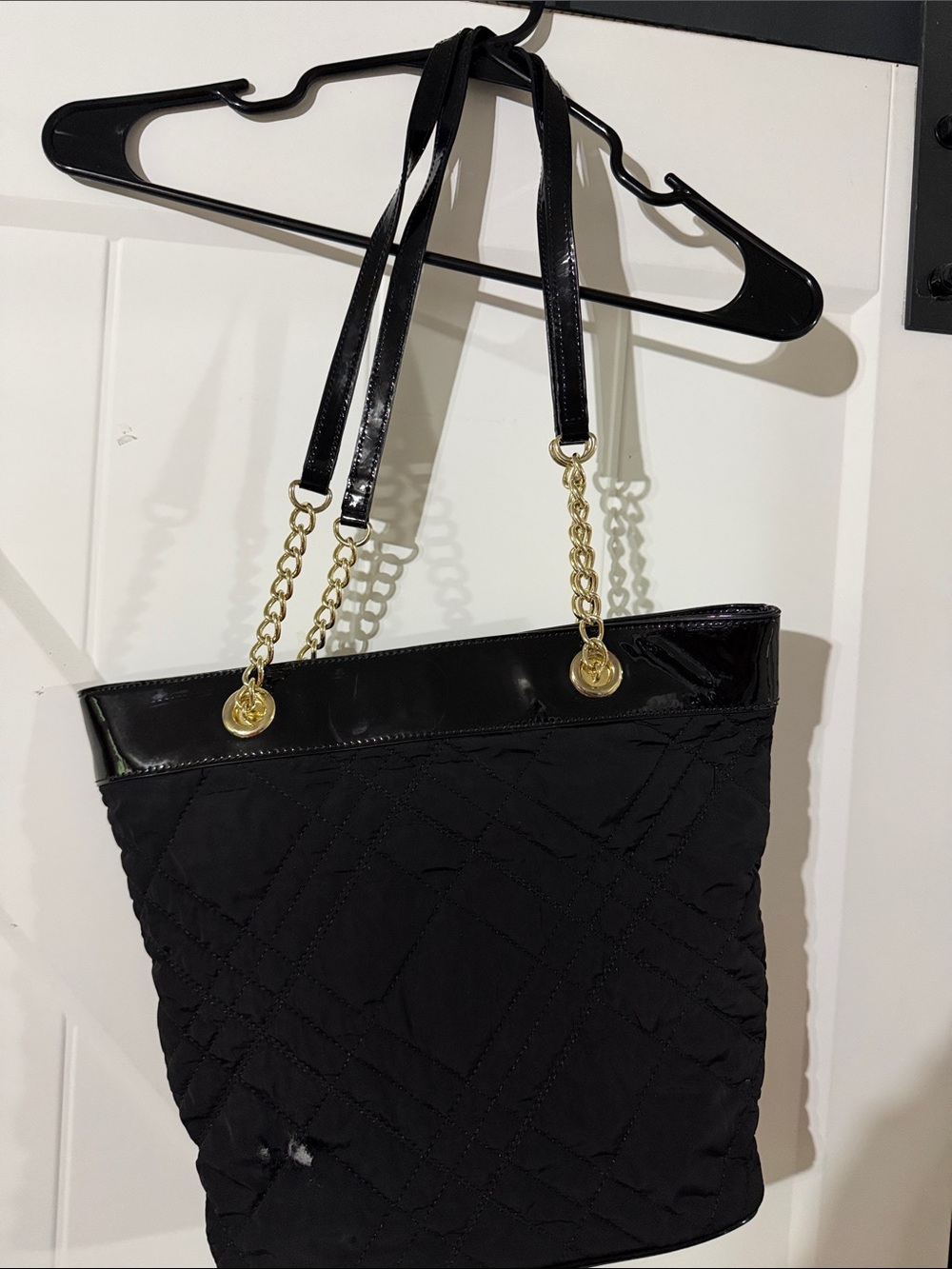 Quilted Black Tote with Gold Chain Straps
